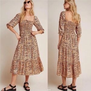 FAITHFULL THE BRAND Wyldie Tiger Striped Tiered Midi Dress Boho‎ Resortwear 6